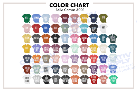 Download Color Chart for Bella Canvas 3001 Colors - Bella canvas Collection