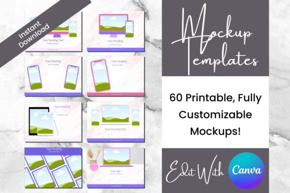 Download 60 Digital Product Mockups - Pink Purple - Mockup Collection